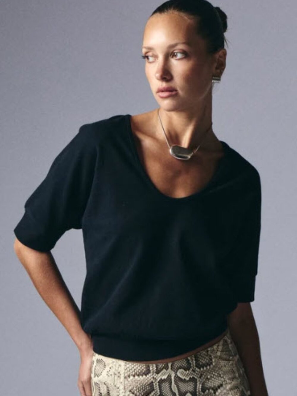 Artless Forever Black Short-Sleeve Sweater Top, Size S